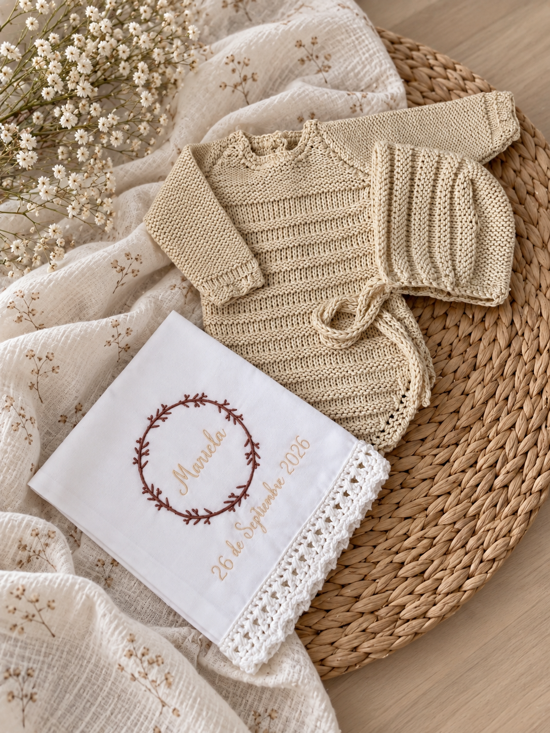 Pañuelo Bautizo con Punta de Crochet
