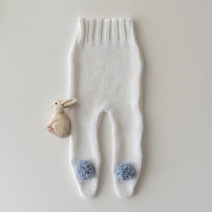 Polaina Pompón Blanco y Azul Empolvado