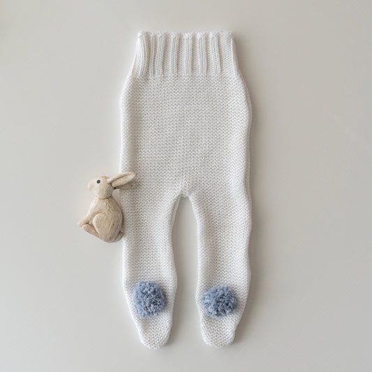 Polaina Pompón Blanco y Azul Empolvado